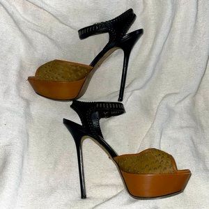 Sergio Rossi Laser Cut Pony Hair Sandals 10/40